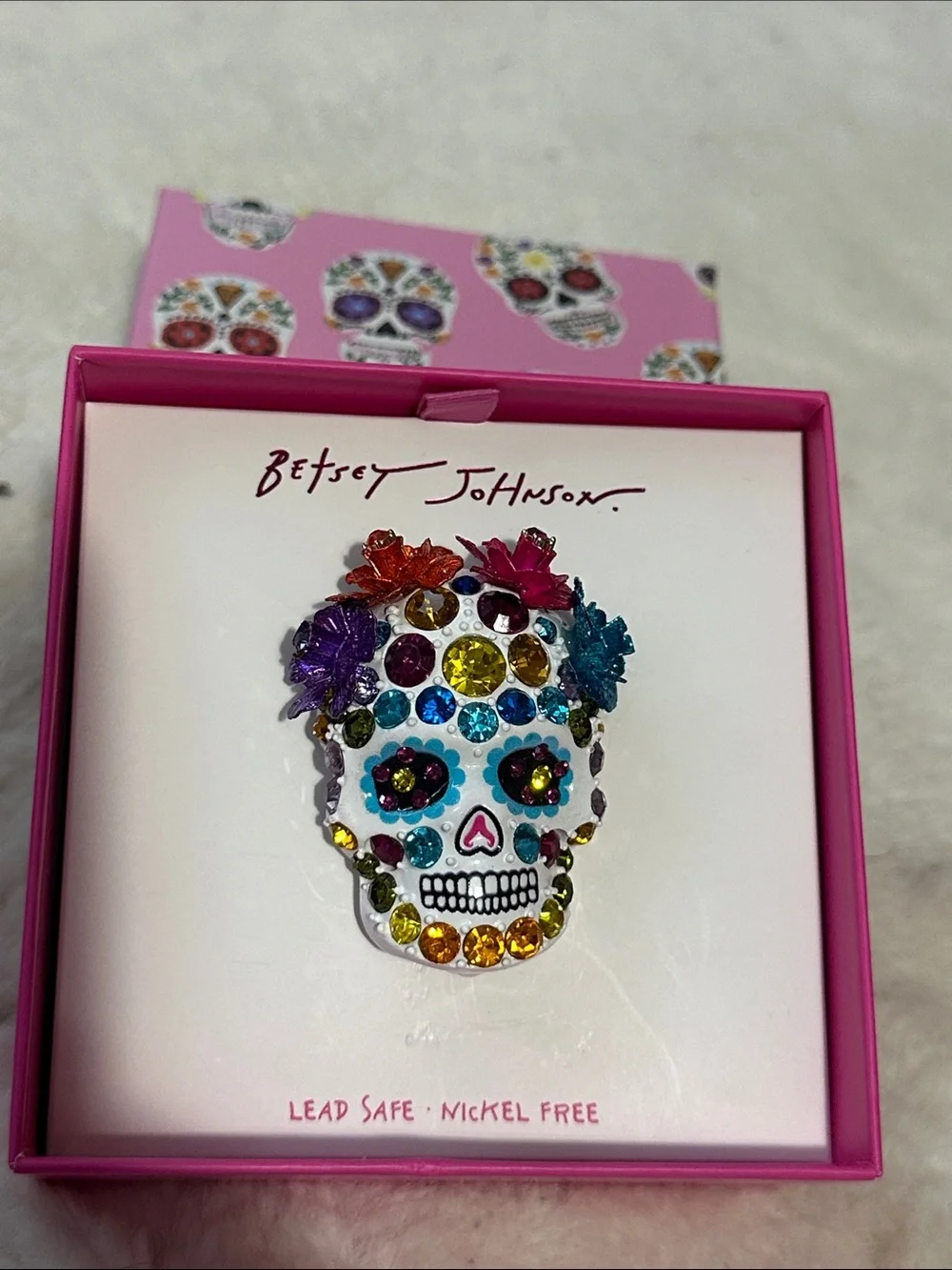 Betsey Johnson sugar skull brooch